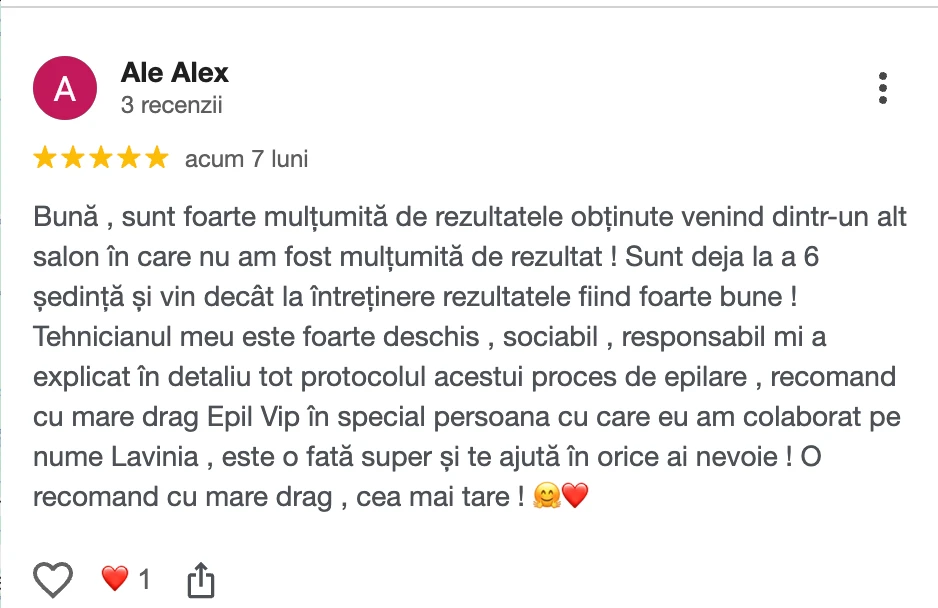 Recenzie clientă Epil VIP