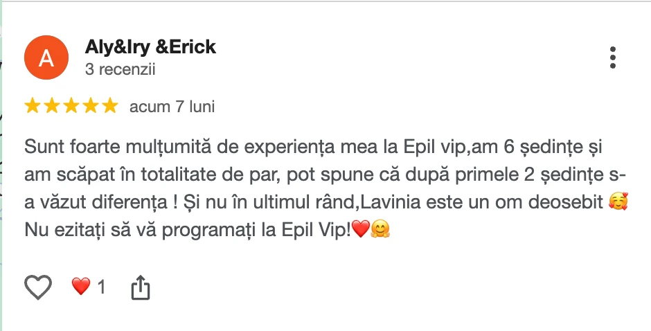 Recenzie clientă Epil VIP