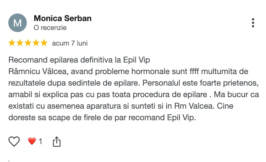 Recenzie clientă Epil VIP
