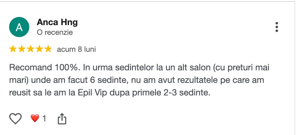 Recenzie clientă Epil VIP